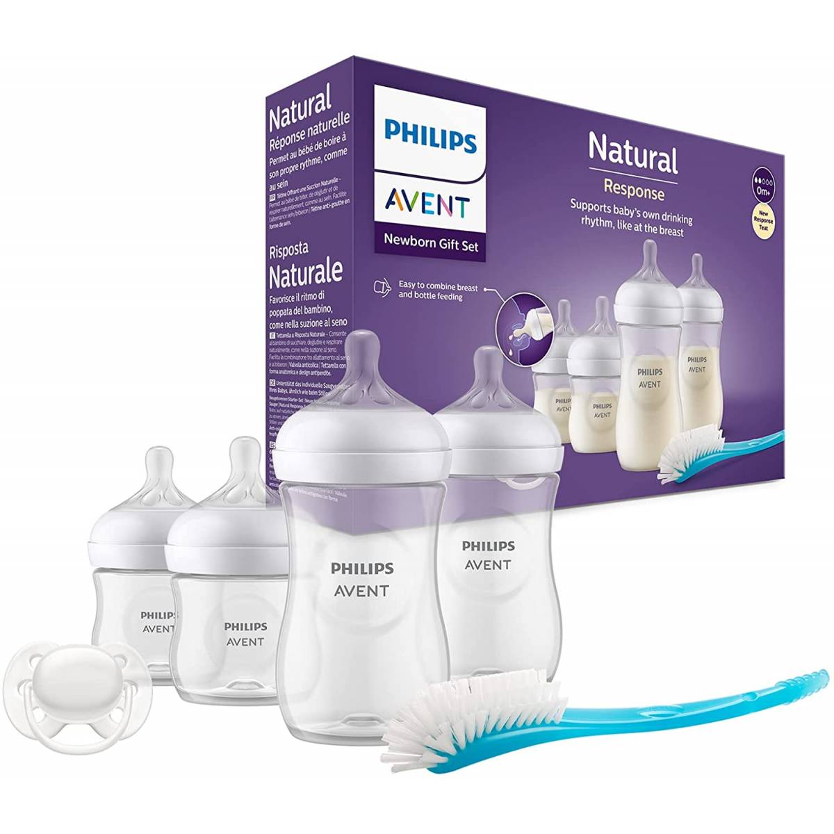 Philips Avent Kit biberons avec valve AirFree pour nouveau-né – 4 biberons  à Réponse Naturelle, sucette ultra-douce et goupillon pour les bébés âgés  de 0 à 12 mois (modèle SCD657/11) : 
